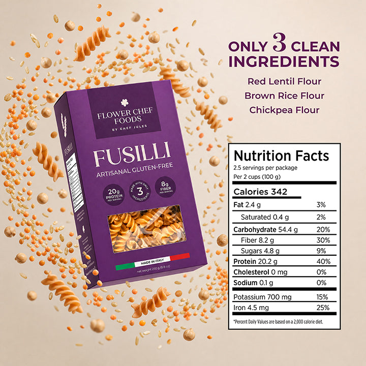 Flower Chef Foods Artisanal Gluten Free Pasta – High Protein Fusilli Pasta (Pack of 6)