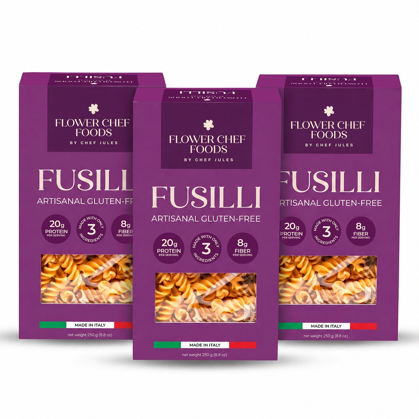 Flower Chef Foods Artisanal Gluten Free Pasta – High Protein Fusilli Pasta - (Pack of 3)